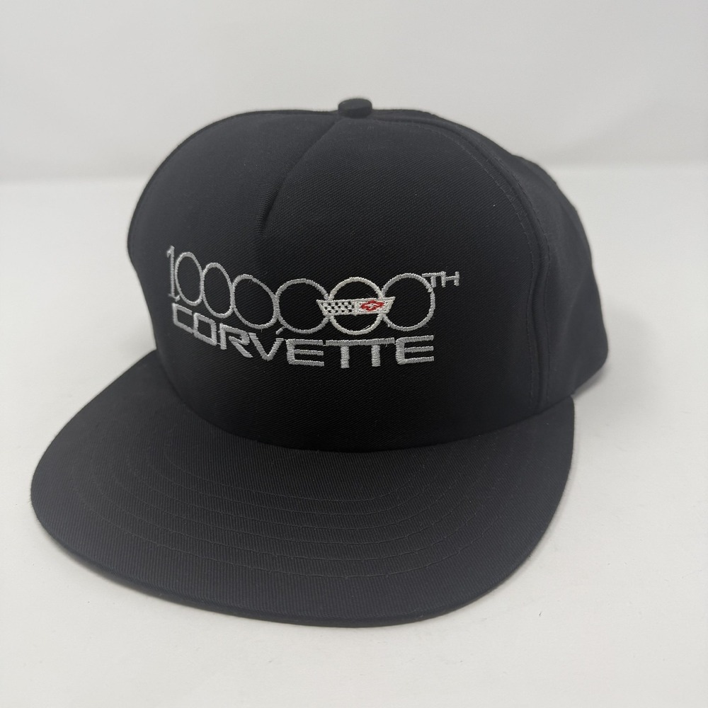 Vintage Corvette Hat Cap Snap Back Black 1000000th Embroidered Logo Mens 90s
